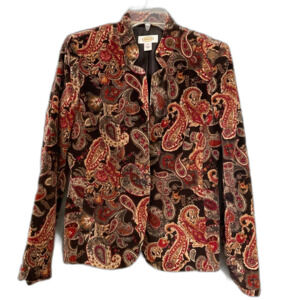 Talbots Women’s Multicolor Paisley Velvet  Blazer Jacket Size 6 brown Fall * TLC